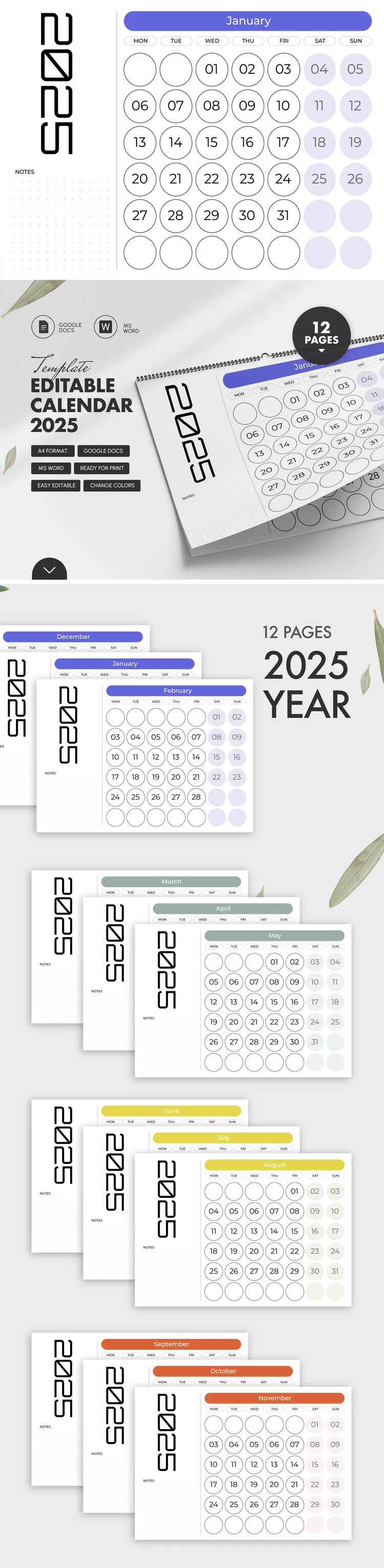 Calendário Editável 2021 - free Google Docs Template - 10061481