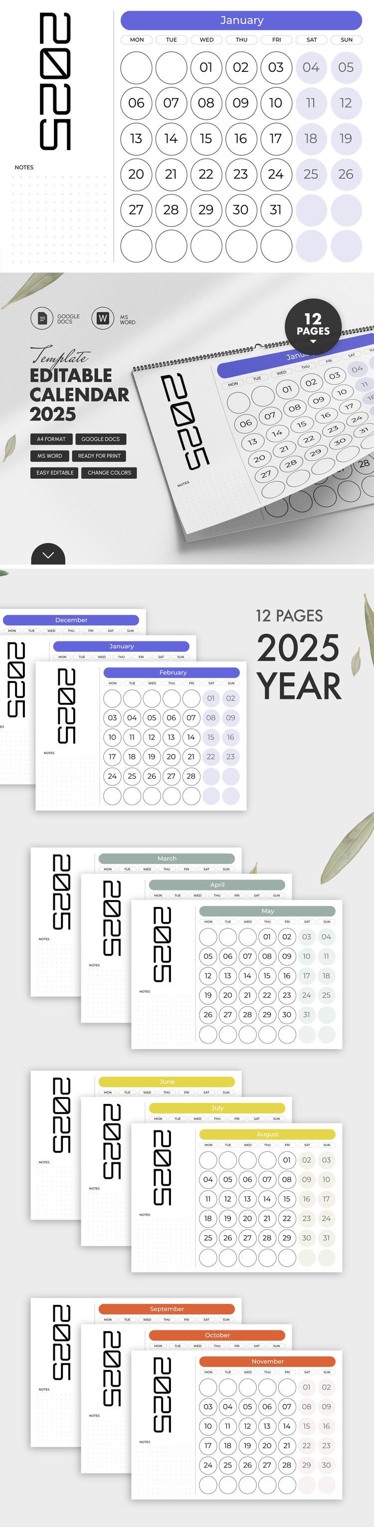 Free 2025 Editable Calendar Template in Google Docs and Microsoft Word ...