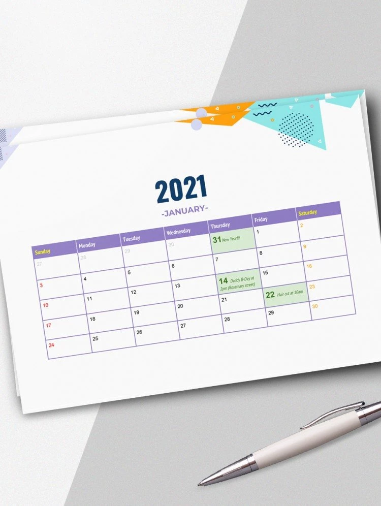 Printable Calendar 2020 - free Google Docs Template - 10061501