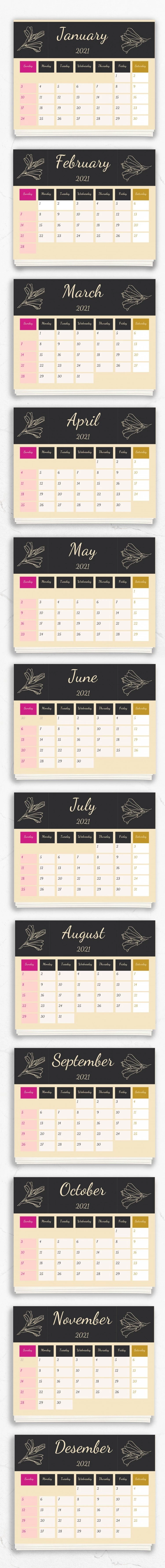 Lovely Printable Calendar 2021 - free Google Docs Template - 10061513