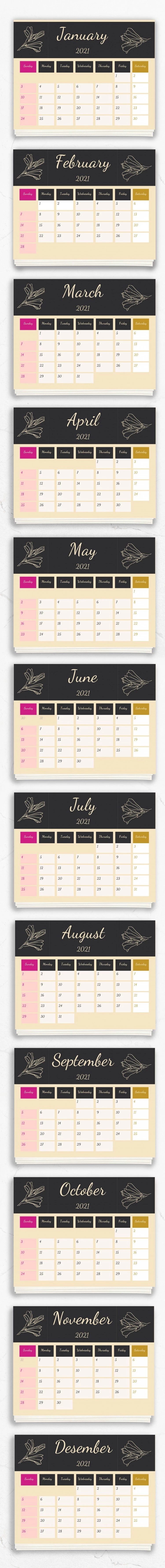 Adorabile Calendario Stampabile 2021 - free Google Docs Template - 10061513