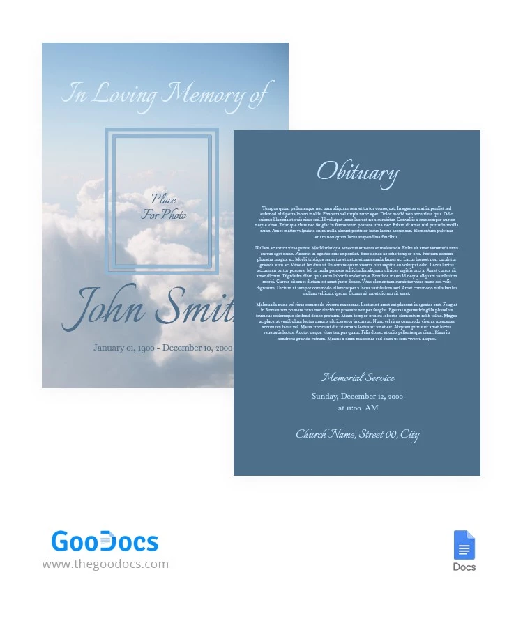Programa de funeral tranquilo - free Google Docs Template - 10063560