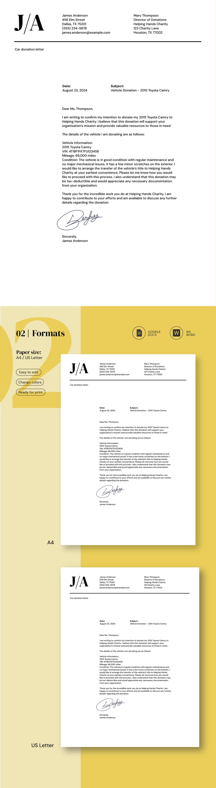 Lettre de don de voiture - free Google Docs Template - 10069226