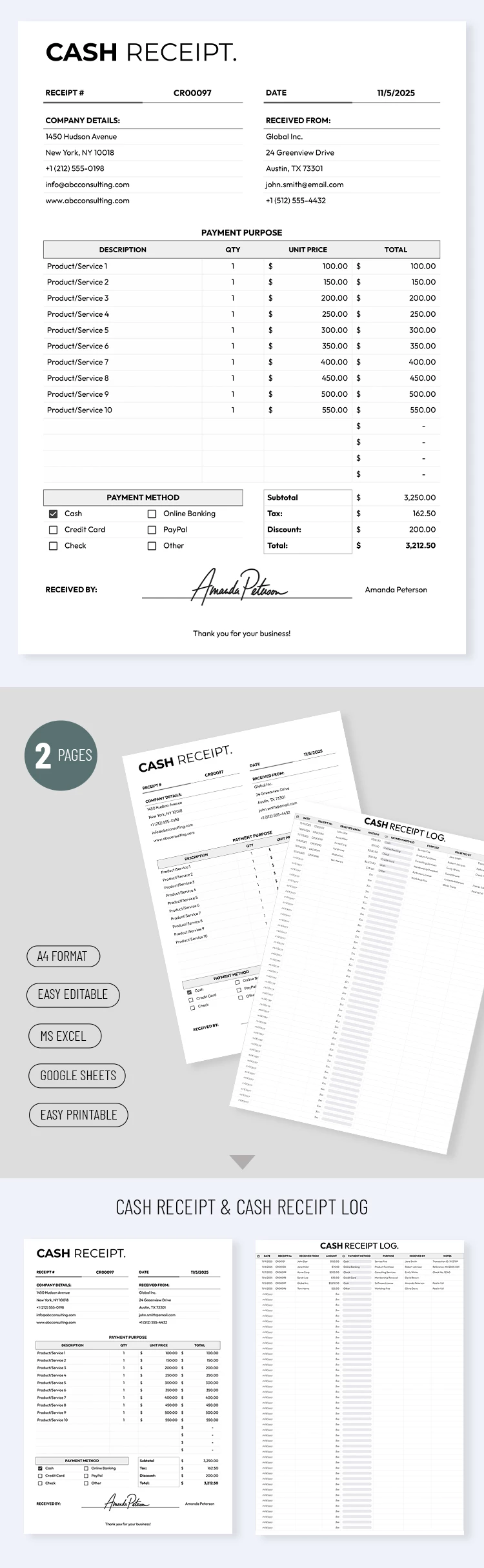 Printable Cash Receipt Template for Businesses - free Google Docs Template - 10072183