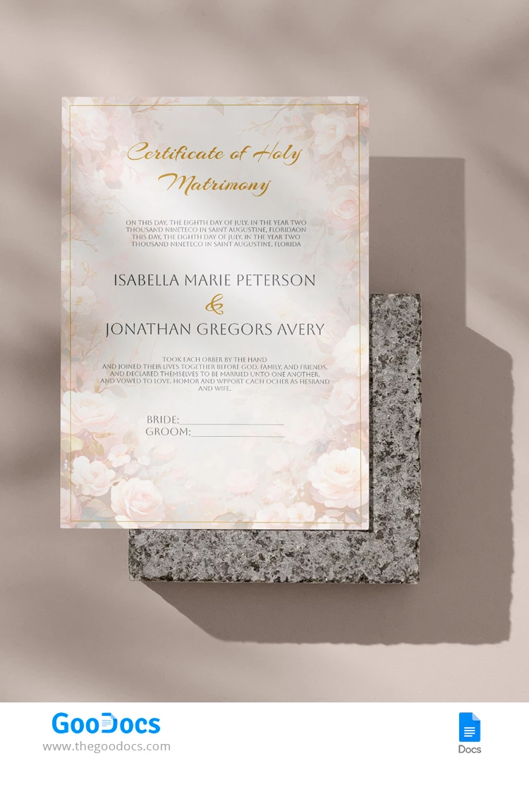 Catholic Marriage Certificate - free Google Docs Template - 10068448