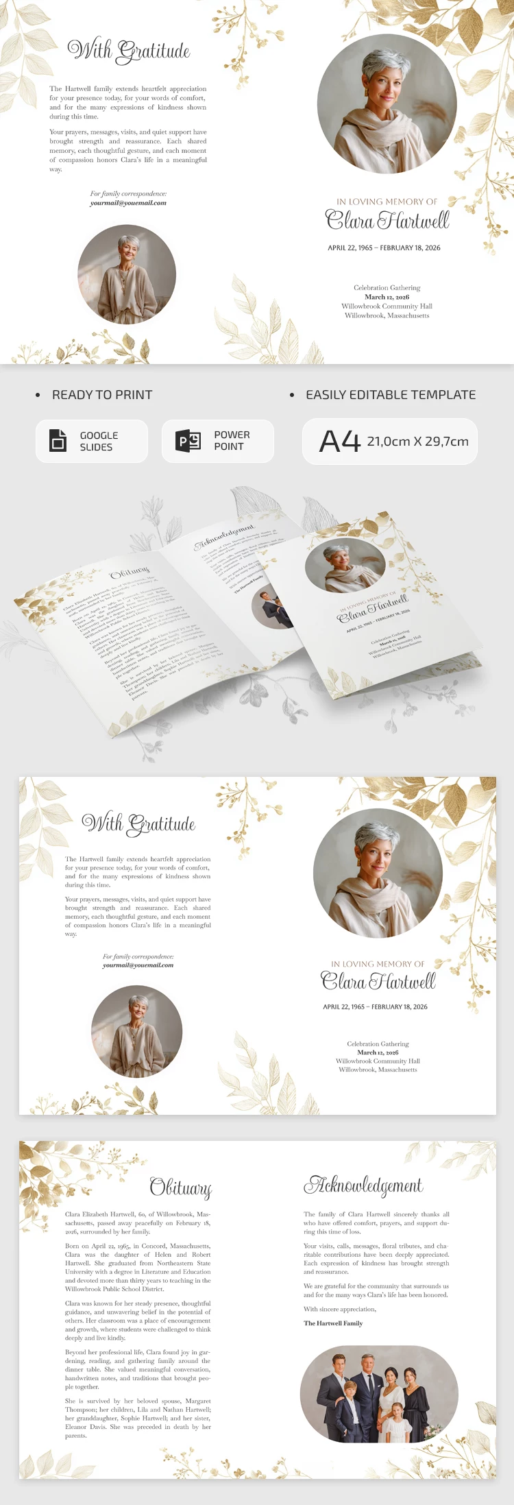 Preview of Celebration of Life Brochure Template for Google Slides and Microsoft PowerPoint