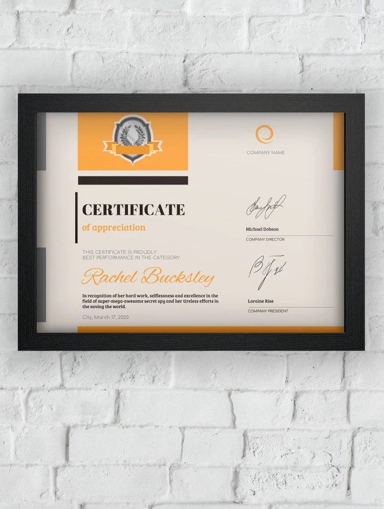 Certificat Orange et Noir - free Google Docs Template - 10061526