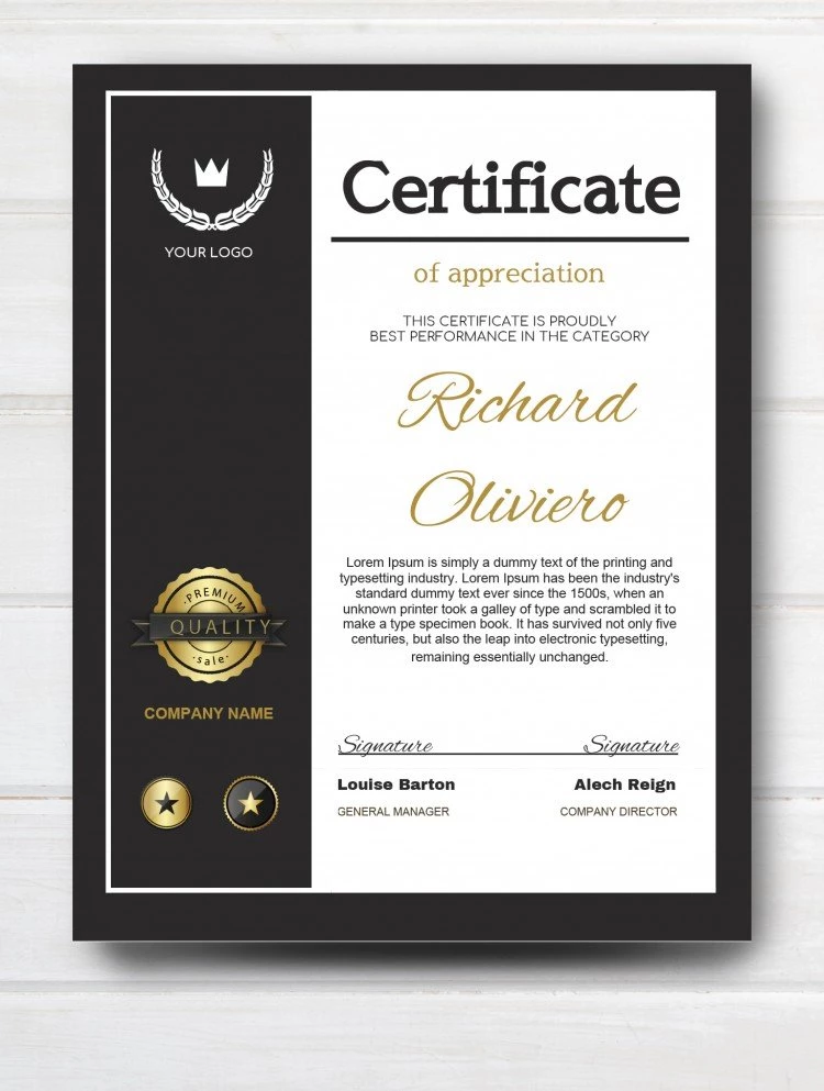 Black Certificate of Appreciation - free Google Docs Template - 10061555