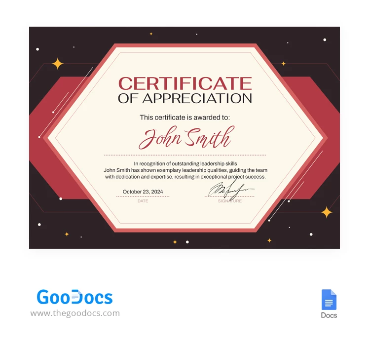 Certificato di Apprezzamento - free Google Docs Template - 10067642