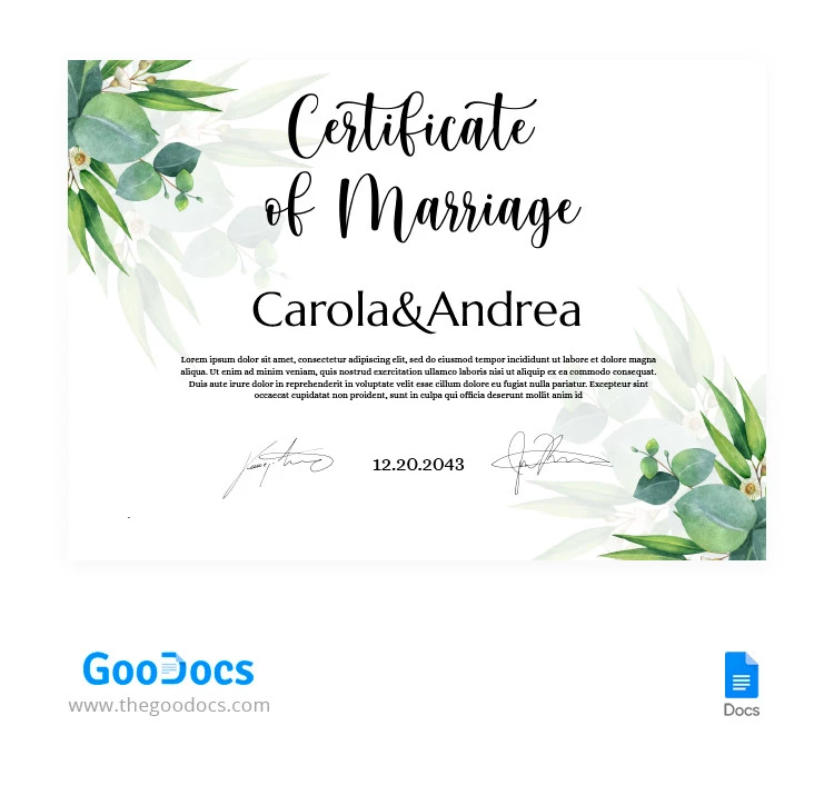 Certificat de mariage - free Google Docs Template - 10065676