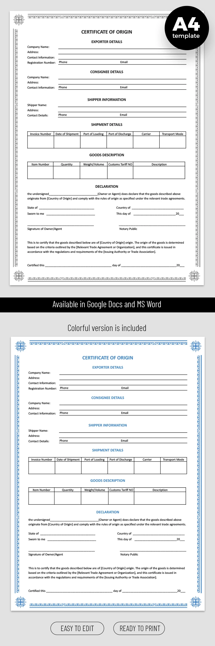 Certificate of Origin - free Google Docs Template - 10069232