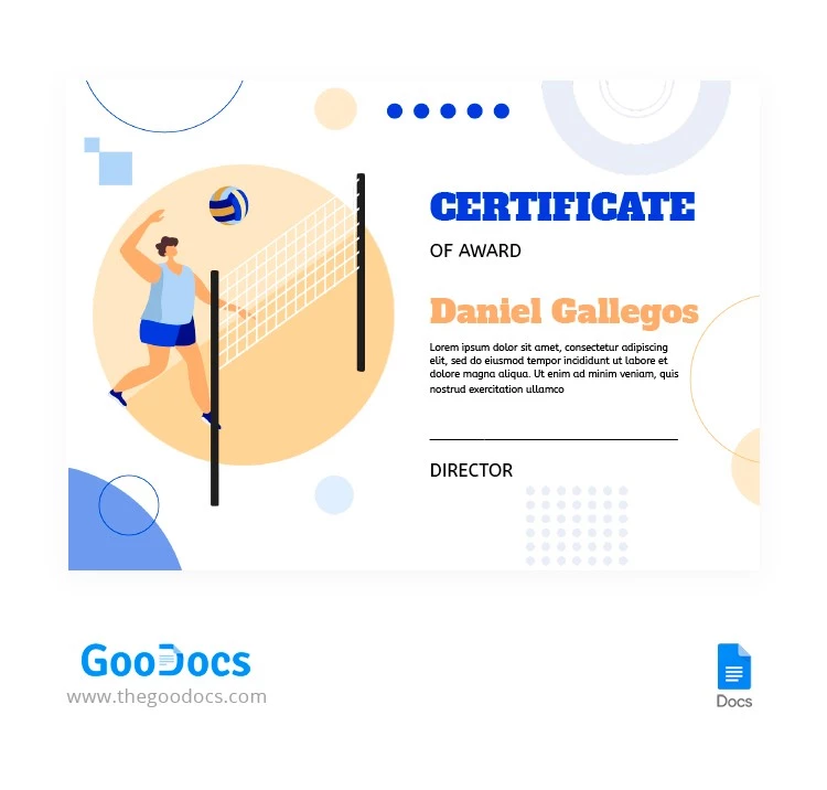 Certificate Volleyball - free Google Docs Template - 10066070