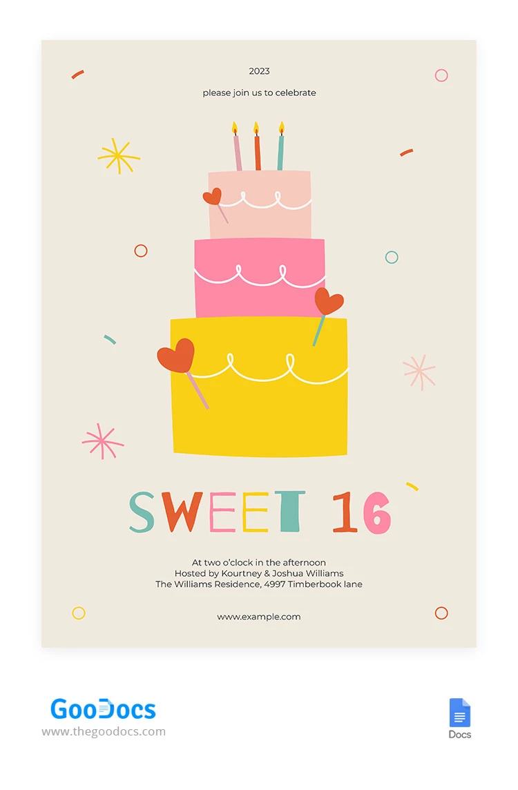 Charming Birthday Invitation Sweet 16 - free Google Docs Template - 10065493
