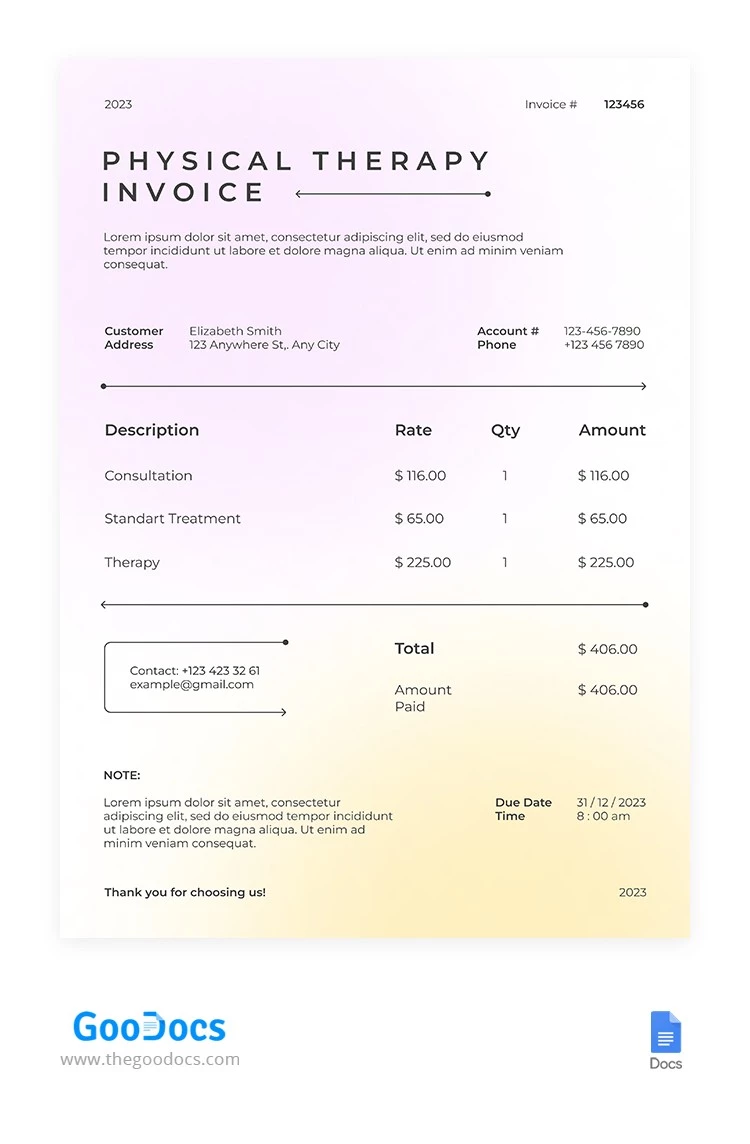 Charming Gradient Therapy Invoice - free Google Docs Template - 10066138