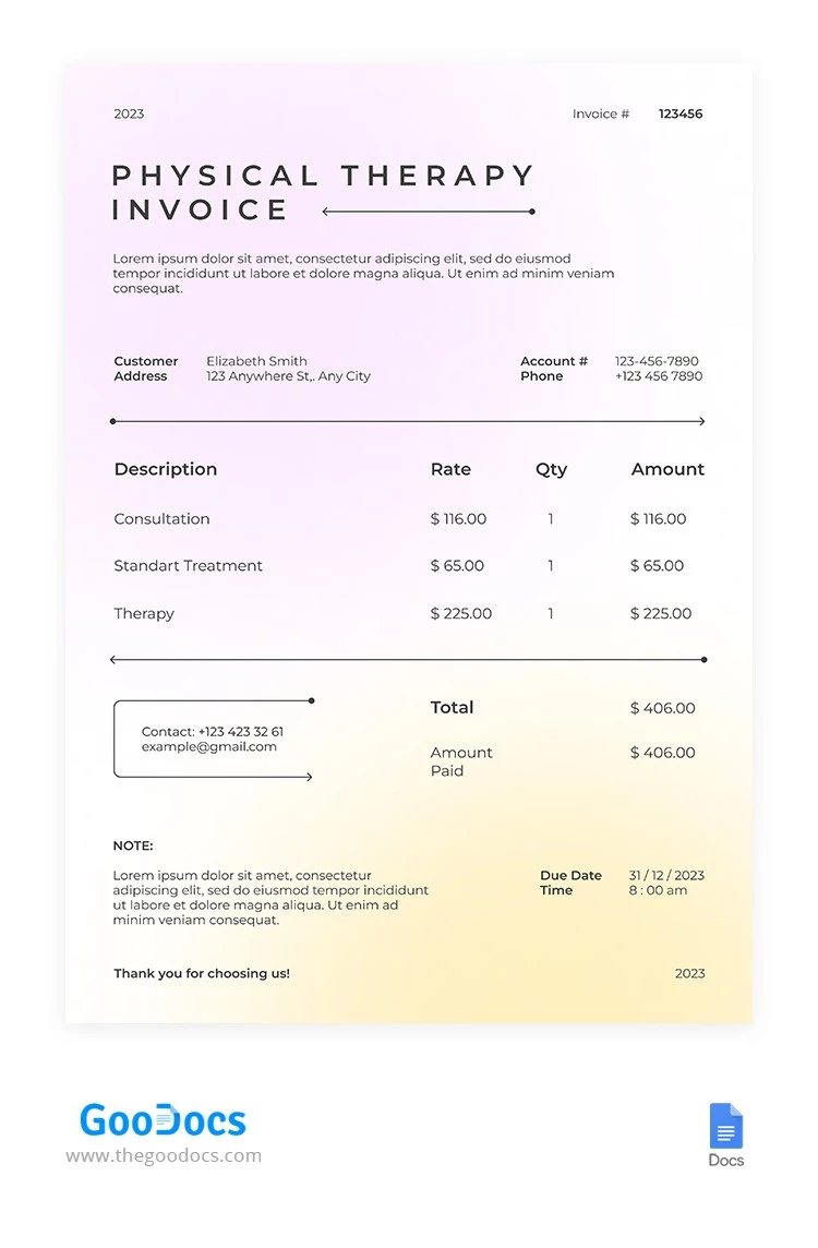Fattura affascinante per terapia a gradienti - free Google Docs Template - 10066138