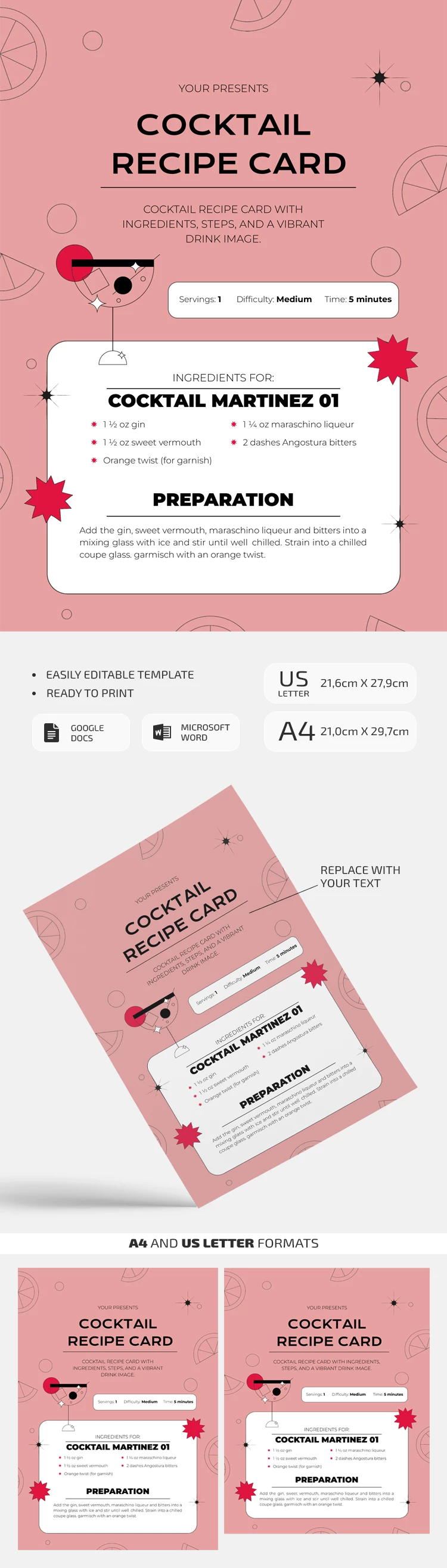 Charming Cocktail Recipe - free Google Docs Template - 10061910