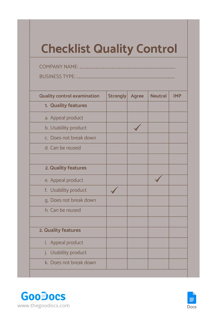 Lista de verificación de control de calidad - free Google Docs Template - 10065334