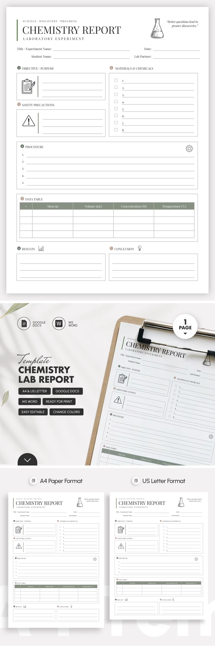 Preview of Chemistry Lab Report Template for Google Docs and Microsoft Word