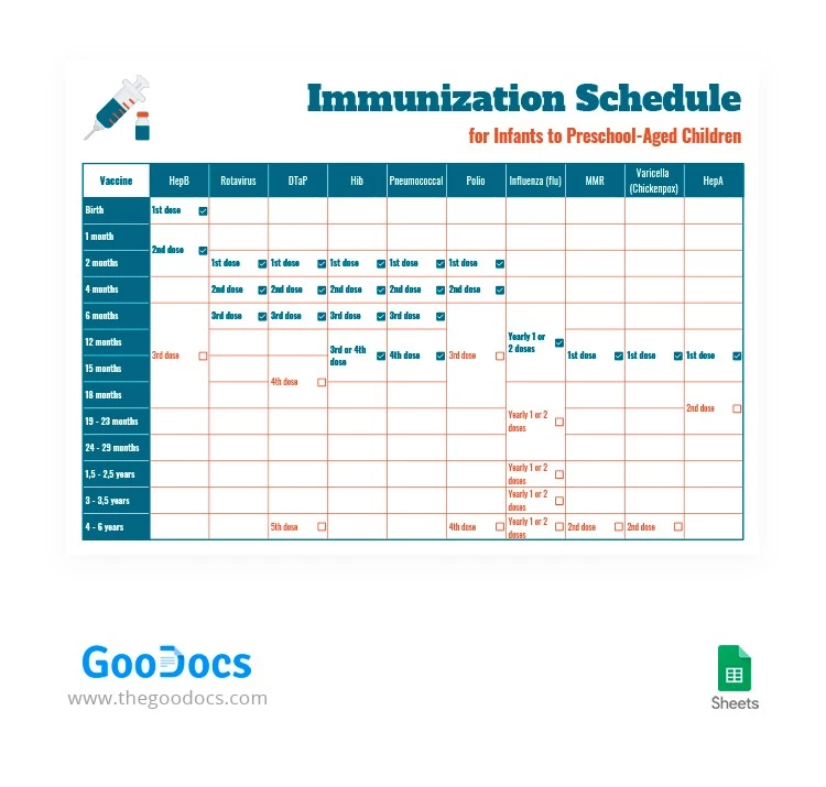 Calendario de Inmunización Infantil - free Google Docs Template - 10062677