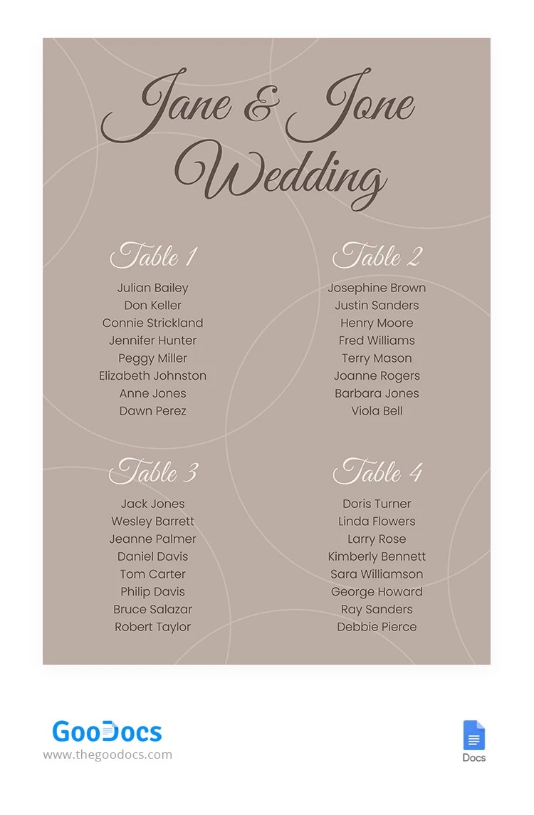 Piano del tavolo delle nozze di cioccolato - free Google Docs Template - 10062344