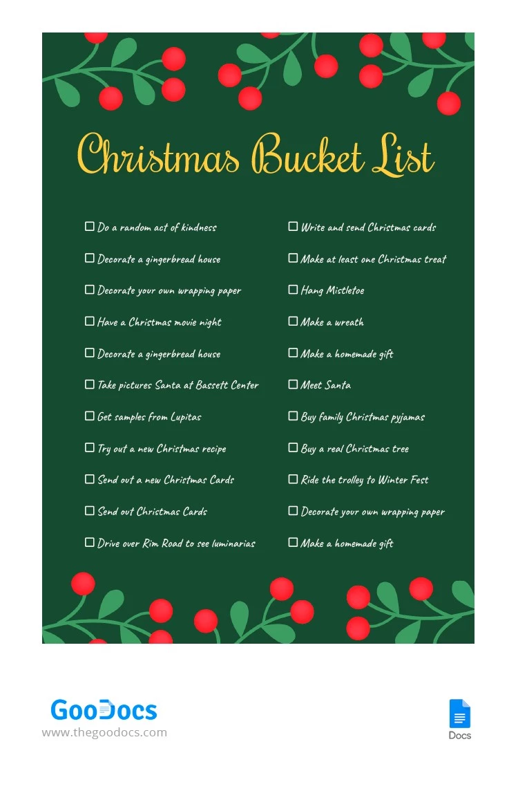 Christmas Bucket List - free Google Docs Template - 10062704