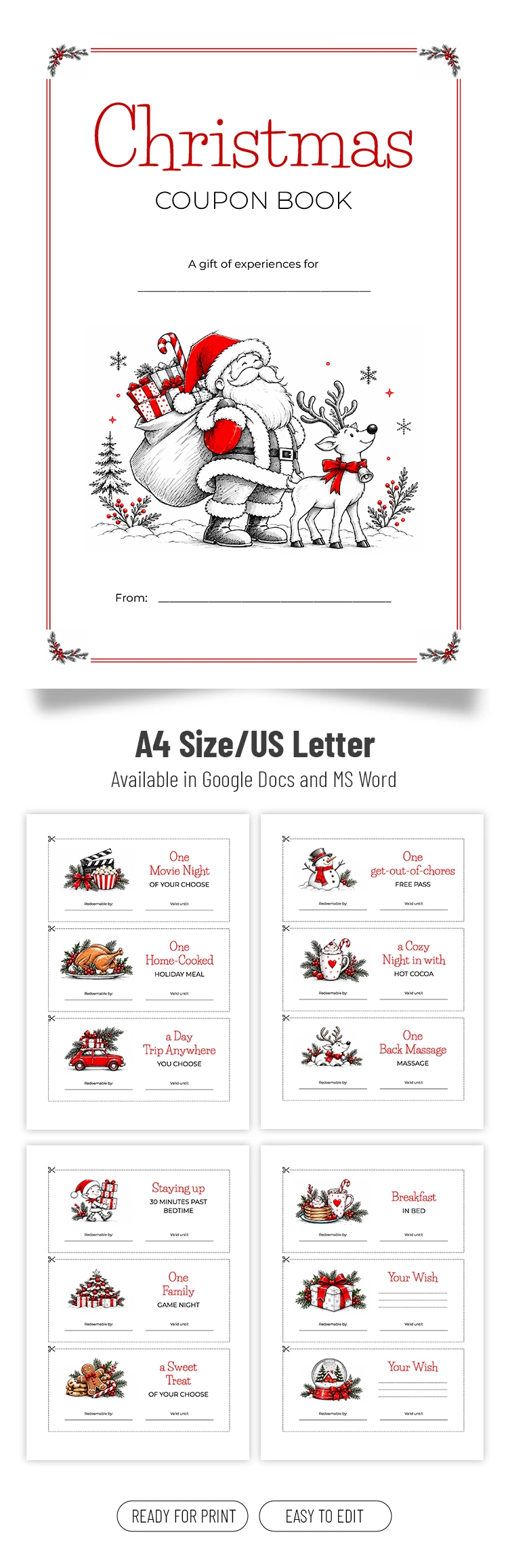 Preview of Christmas Coupon Book Template for Google Docs and Microsoft Word