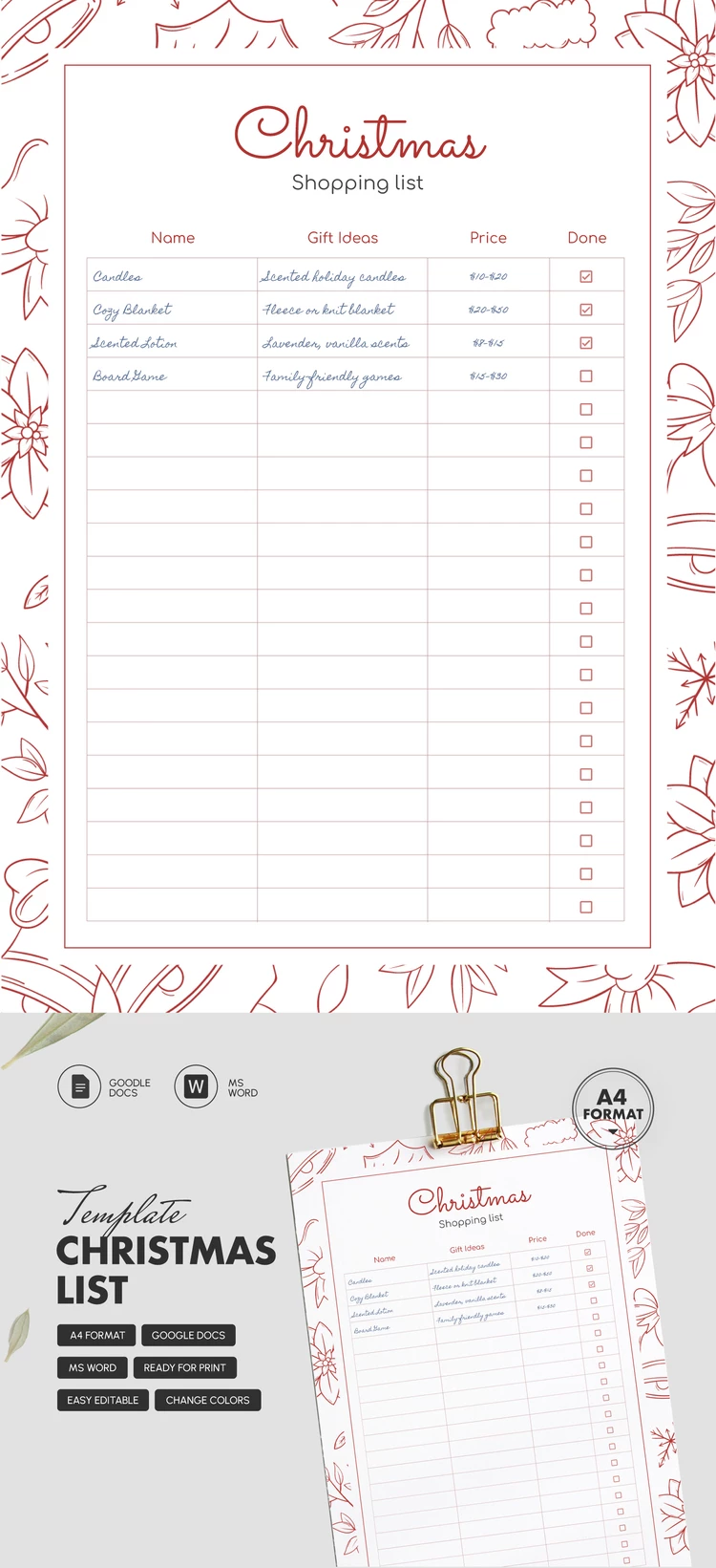 Adorable Christmas List - free Google Docs Template - 10069550