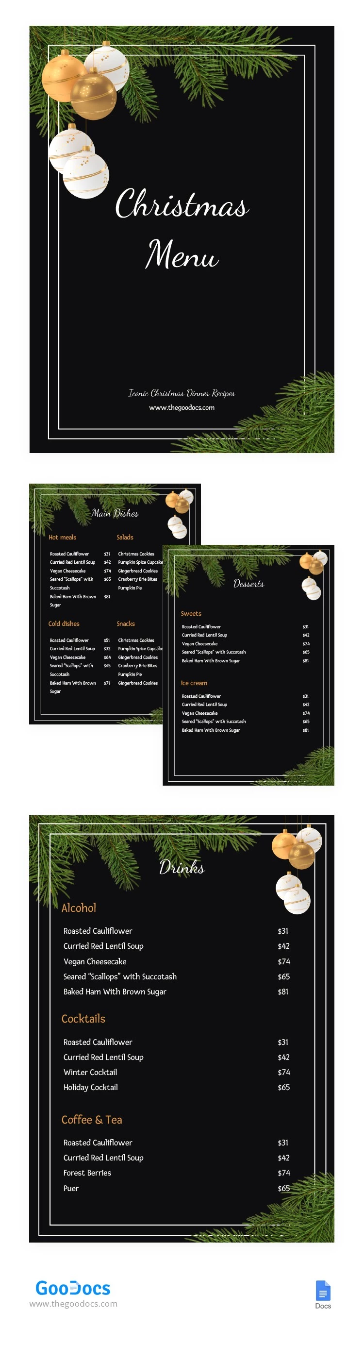 Christmas Restaurant Menu - free Google Docs Template - 10062560