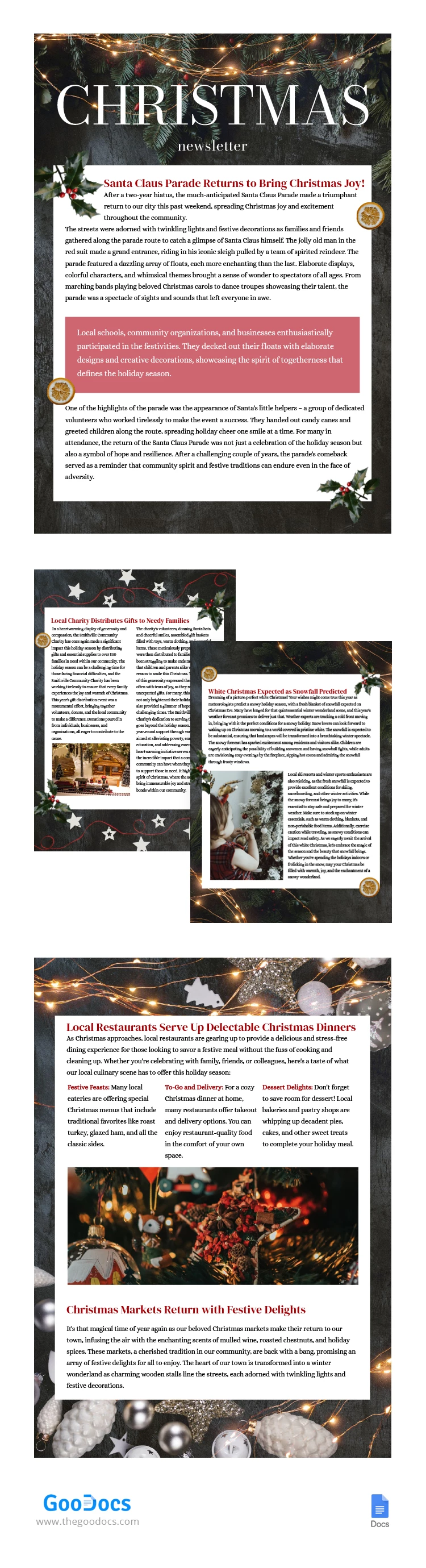 Newsletter natalizia del pino con ghirlande - free Google Docs Template - 10066878