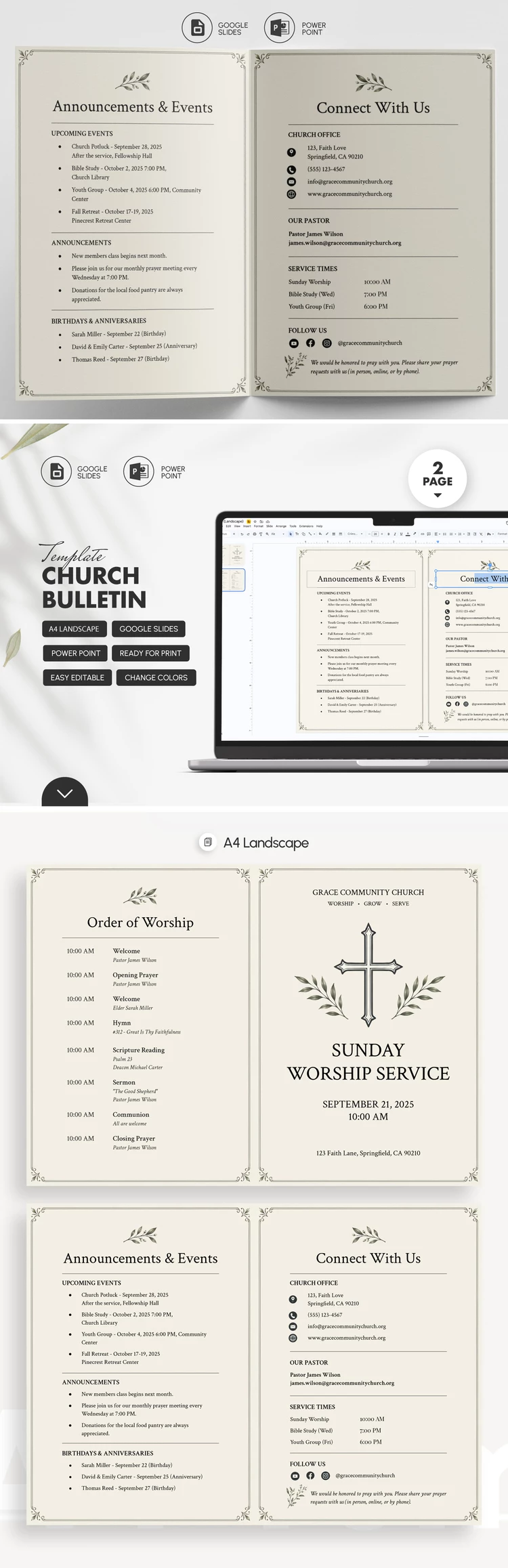 Anteprima di Modello di bollettino della chiesa per Google Slides and Microsoft PowerPoint