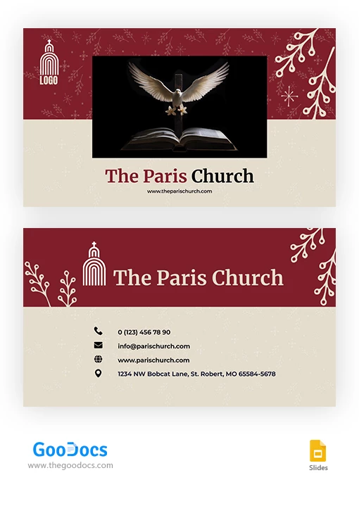 Tarjeta de presentación de la iglesia - free Google Docs Template - 10066599
