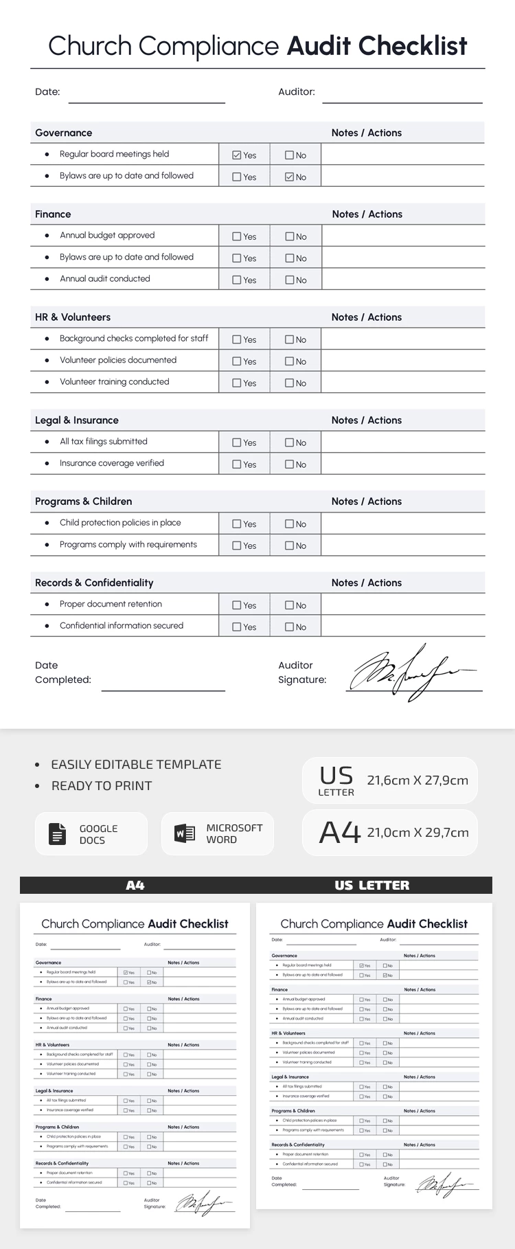 Kirchenkonformitätsprüfungs-Checkliste Vorlage - free Google Docs Template - 10072364