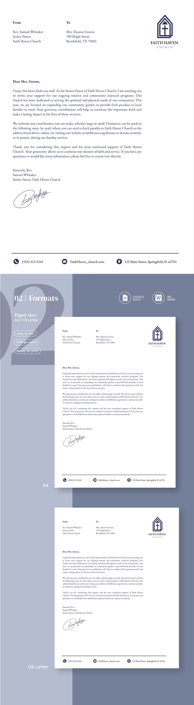 Lettre de don pour l'église simple - free Google Docs Template - 10069263