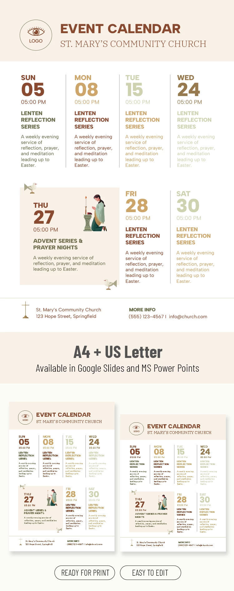 Church Event Calendar Template - free Google Docs Template - 10071685