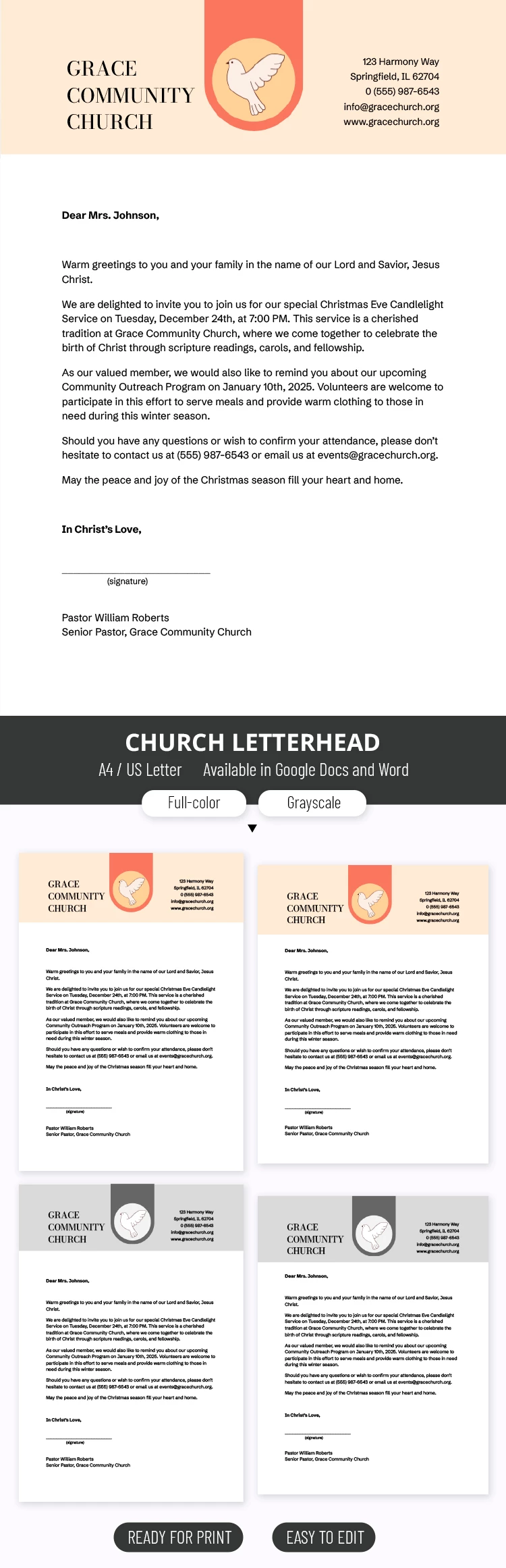 Perfect Church Letterhead - free Google Docs Template - 10069733