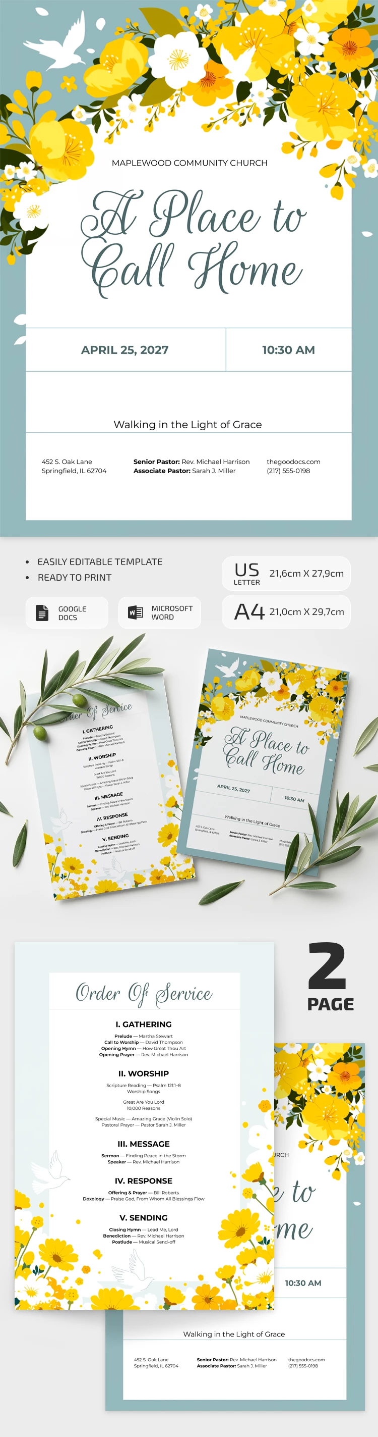 Preview of Church Program Template for Google Docs and Microsoft Word