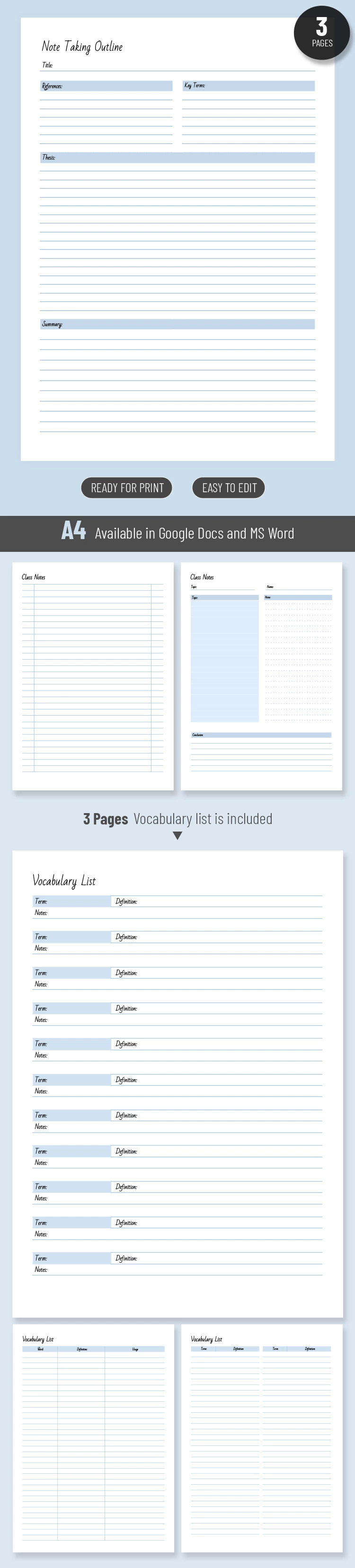 Notes de classe minimalistes - free Google Docs Template - 10069452