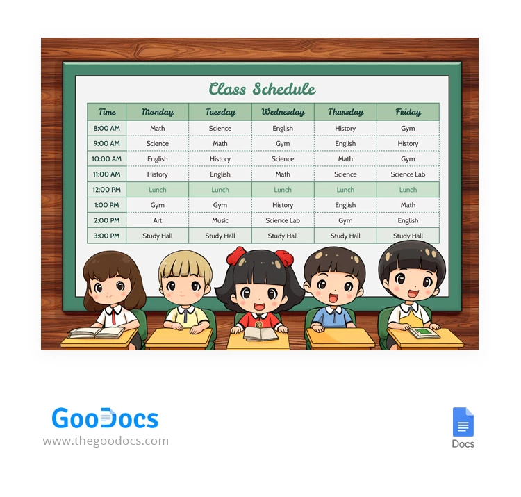 Class Schedule - free Google Docs Template - 10067641