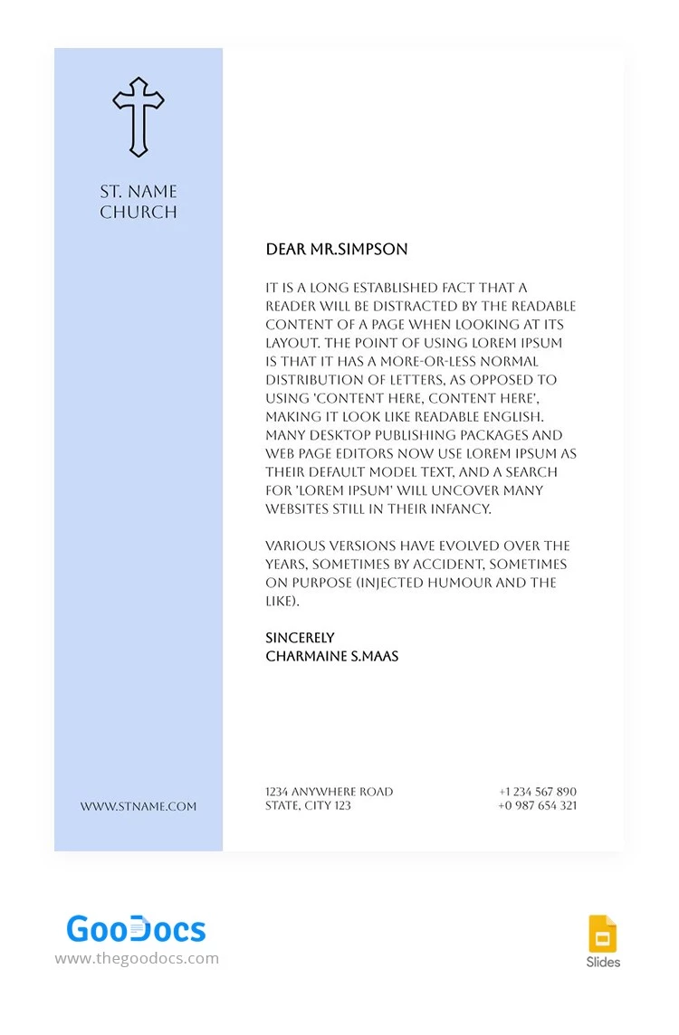 Intestazione classica di una lettera di una chiesa - free Google Docs Template - 10064572