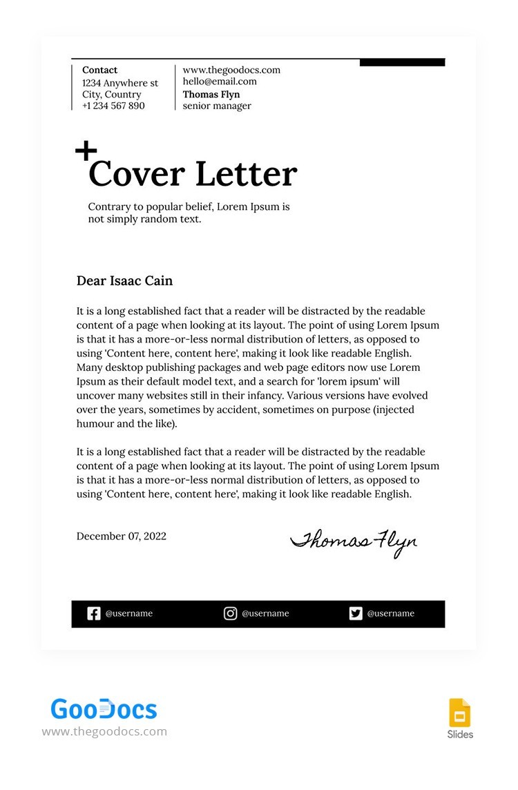 Classic Cover Letter Template In Google Slides