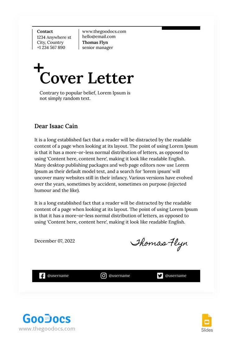 Classic Cover Letter - free Google Docs Template - 10065081