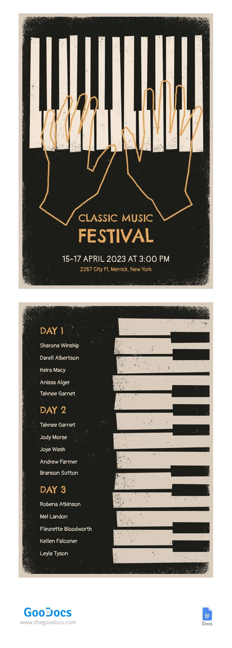 Affiche du Festival de musique classique - free Google Docs Template - 10063821