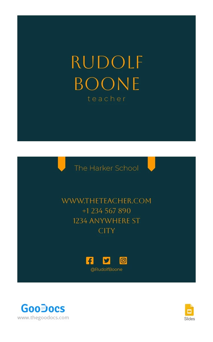 Classic Teacher Business Card - free Google Docs Template - 10064659
