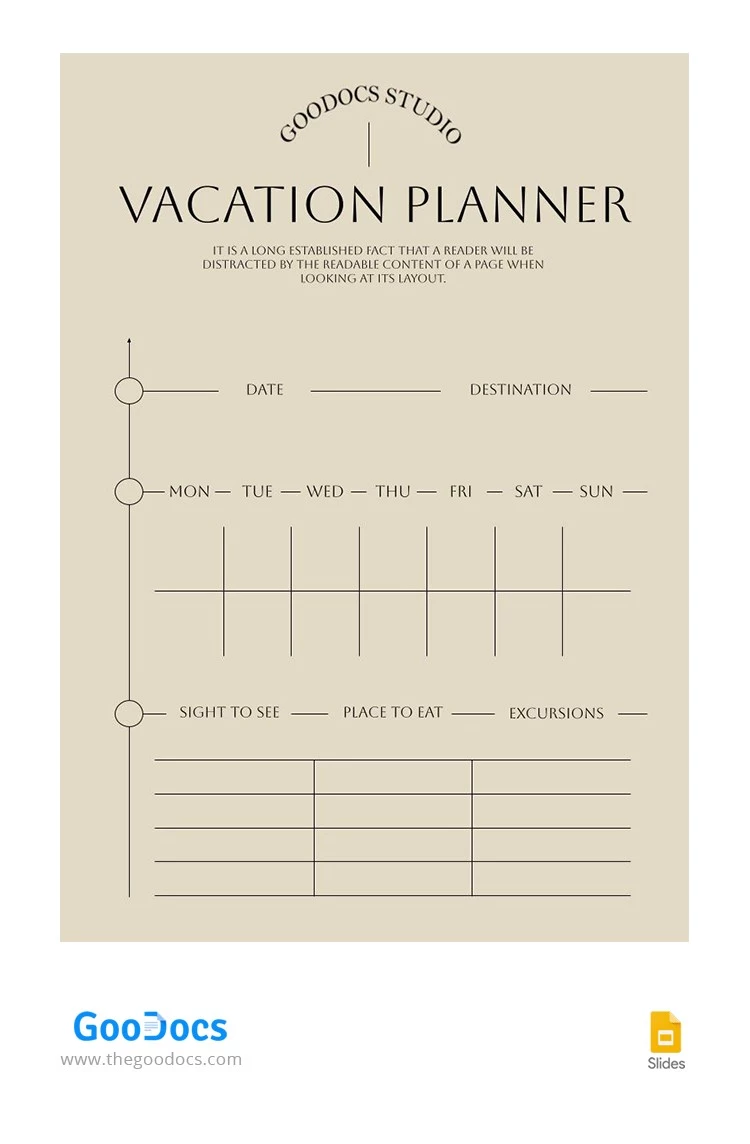 Planificateur de vacances classique - free Google Docs Template - 10064948