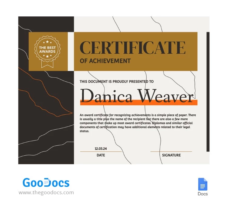 Certificado de prêmio elegante - free Google Docs Template - 10064479