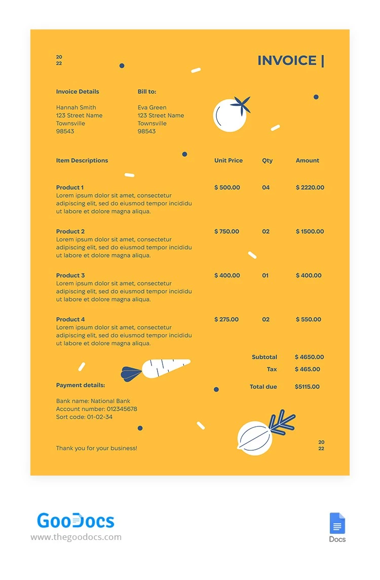 Fattura Ristorante di Classe - free Google Docs Template - 10065163