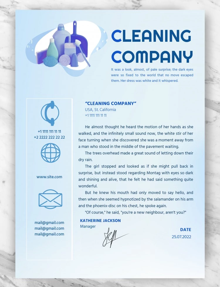 Papel timbrado da empresa de limpeza - free Google Docs Template - 10061813