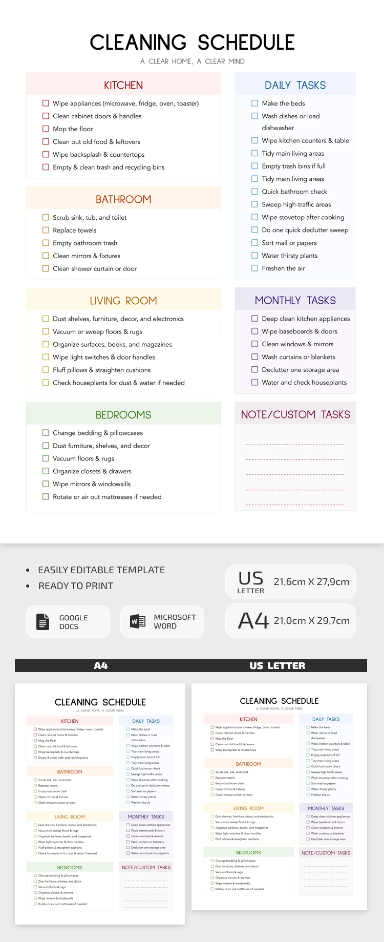 Editable & Printable Cleaning Schedule Template - free Google Docs Template - 10072194