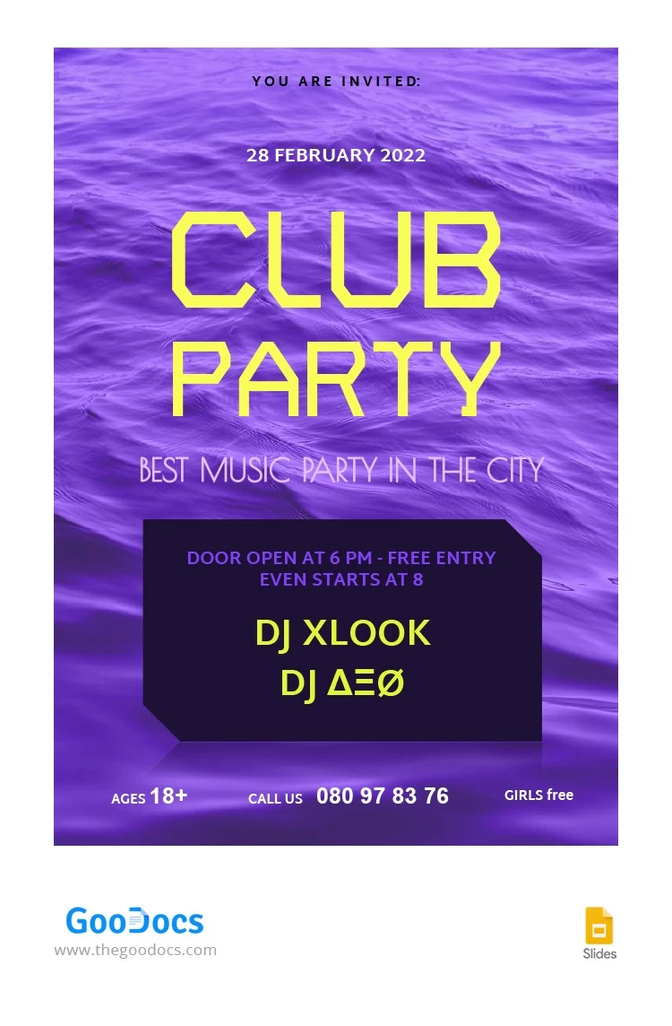 Club Party Invitation - free Google Docs Template - 10063276