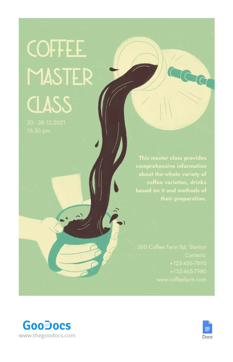 Coffee Master Class Poster - Poster della classe magistrale sul caffè - free Google Docs Template - 10062882